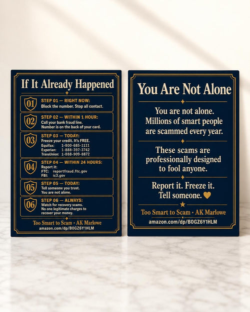Senior Scam Emergency Response Card - if It Already Happened Step By Step - Elder Fraud Protection Reference Card