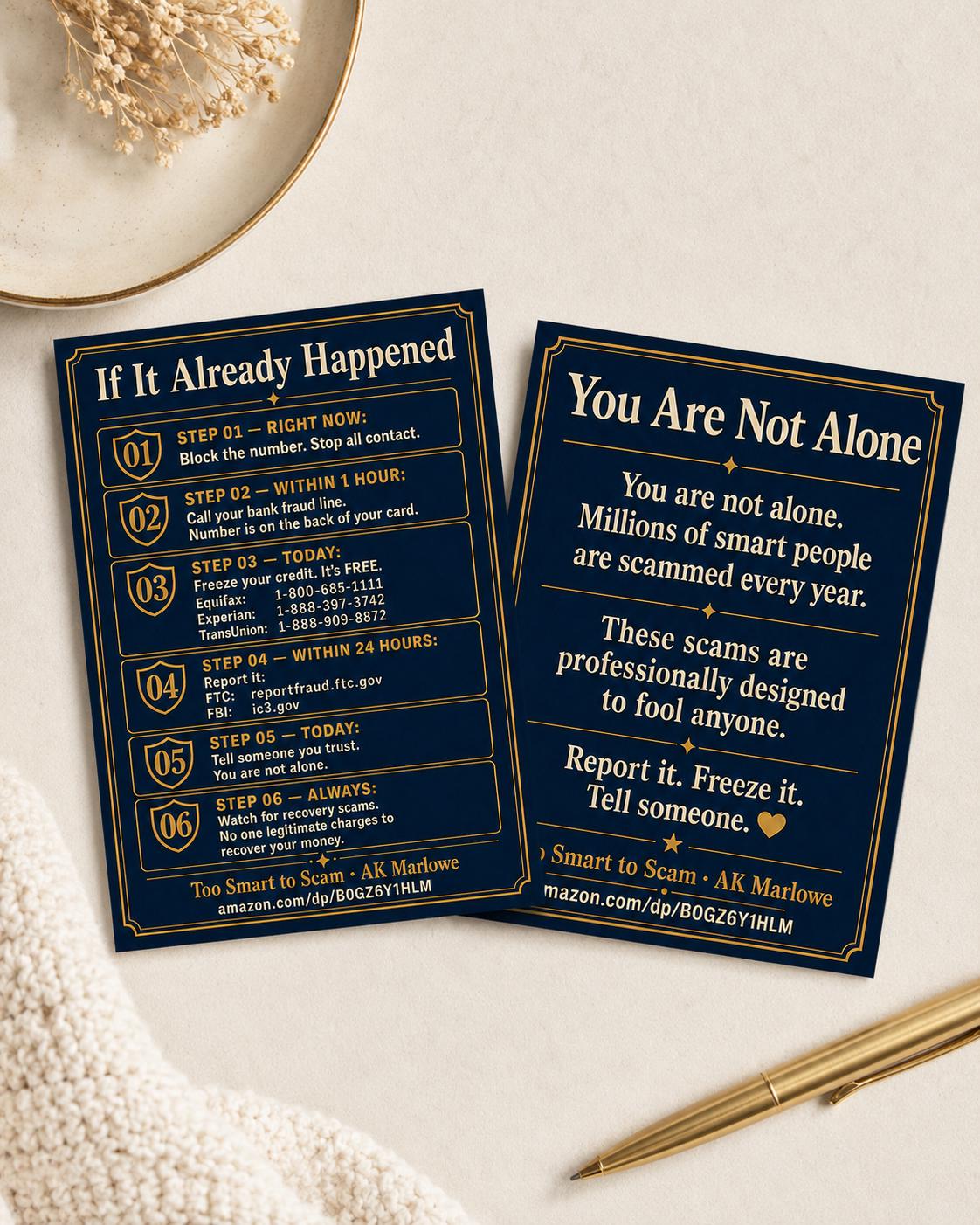 Senior Scam Emergency Response Card - if It Already Happened Step By Step - Elder Fraud Protection Reference Card
