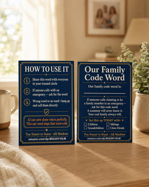 Family Code Word Card - Stop AI Voice Cloning Scams - Senior Safety Gift  for Aging Parents and Grandparents