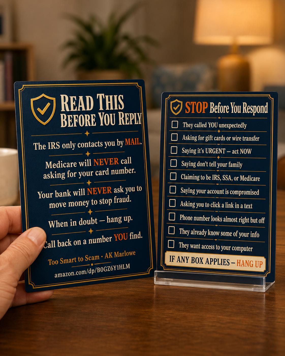 Senior Scam Alert Checklist Card - STOP Before You Respond - Phone Scam  Protection Reference Card for Seniors
