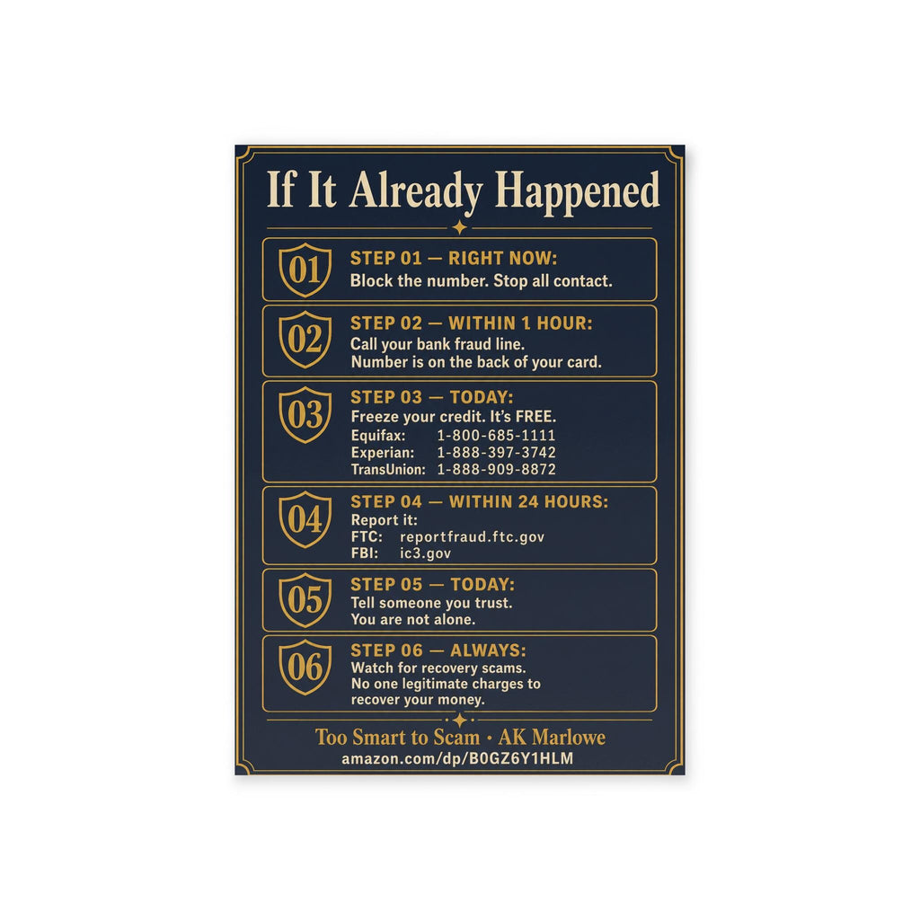 Senior Scam Emergency Response Card - if It Already Happened Step By Step - Elder Fraud Protection Reference Card