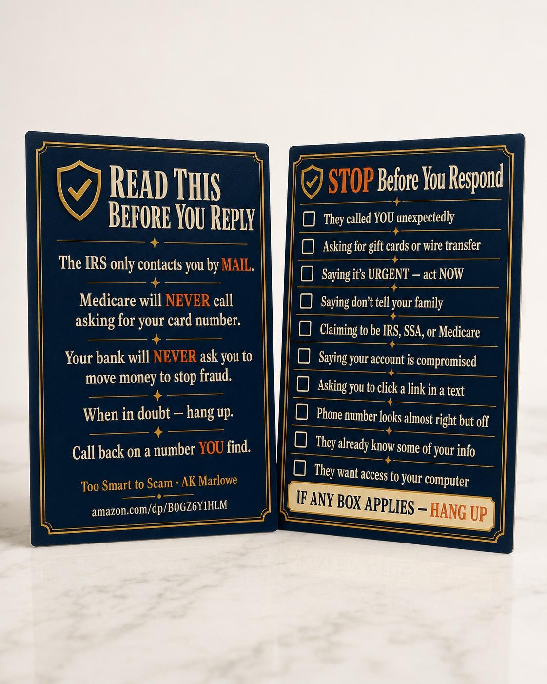 Senior Scam Alert Checklist Card - STOP Before You Respond - Phone Scam  Protection Reference Card for Seniors
