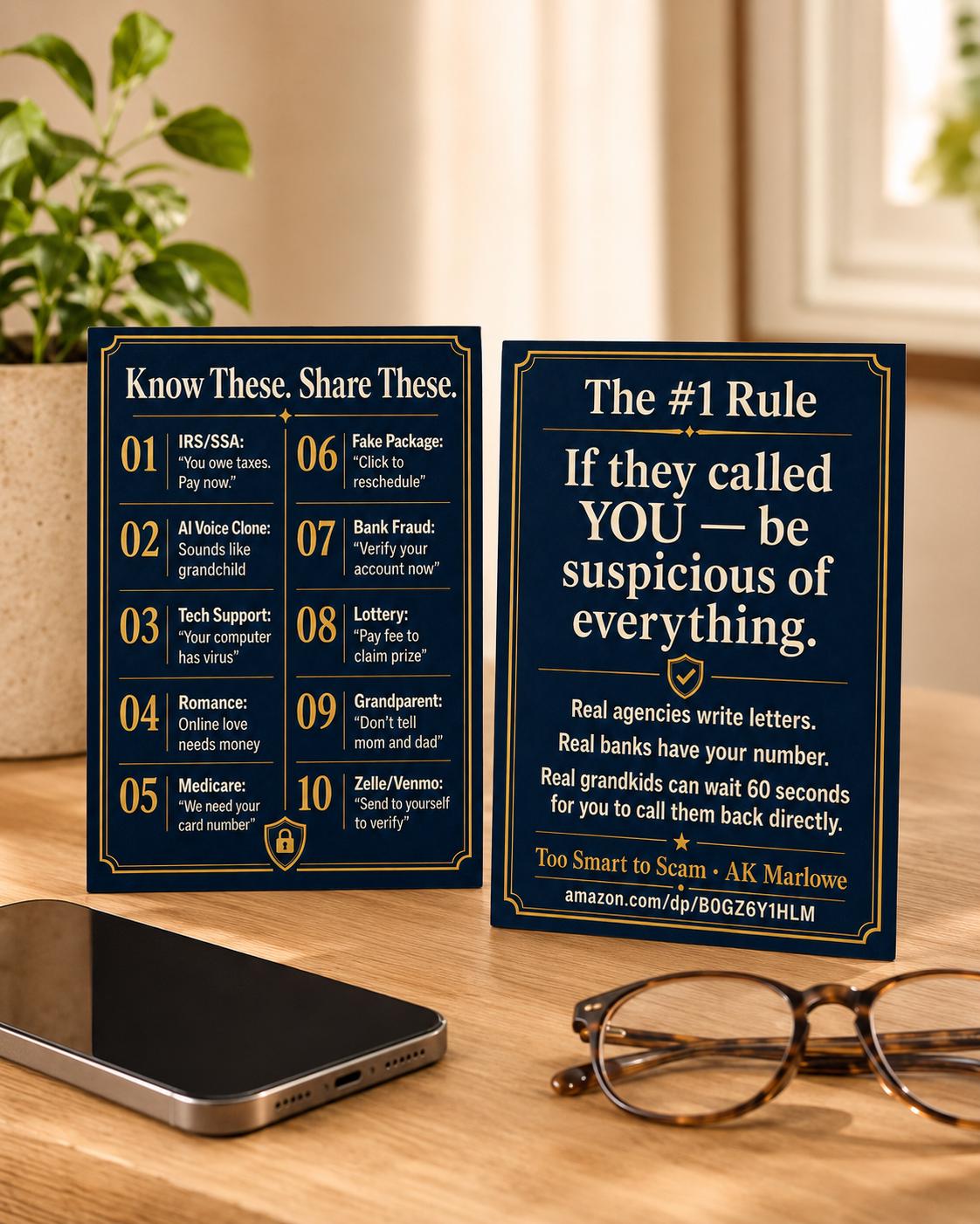 Senior Hang Up Script Card - Exactly What To Say To Phone Scammers - Elder Fraud Protection Reference Card