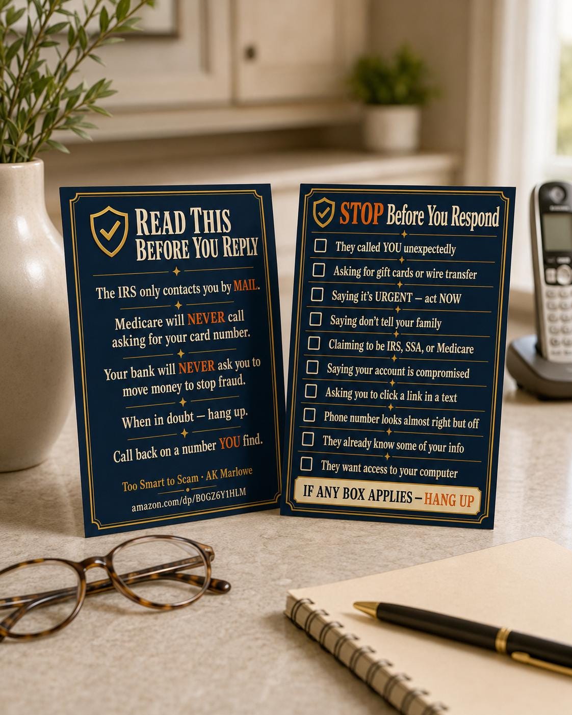 Senior Scam Alert Checklist Card - STOP Before You Respond - Phone Scam  Protection Reference Card for Seniors